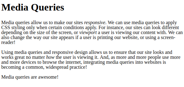 the media queries practice website with a white background and black text